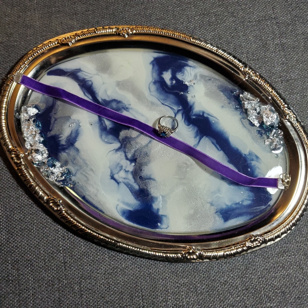 Blue Halo Ring with Purple Velvet Choker